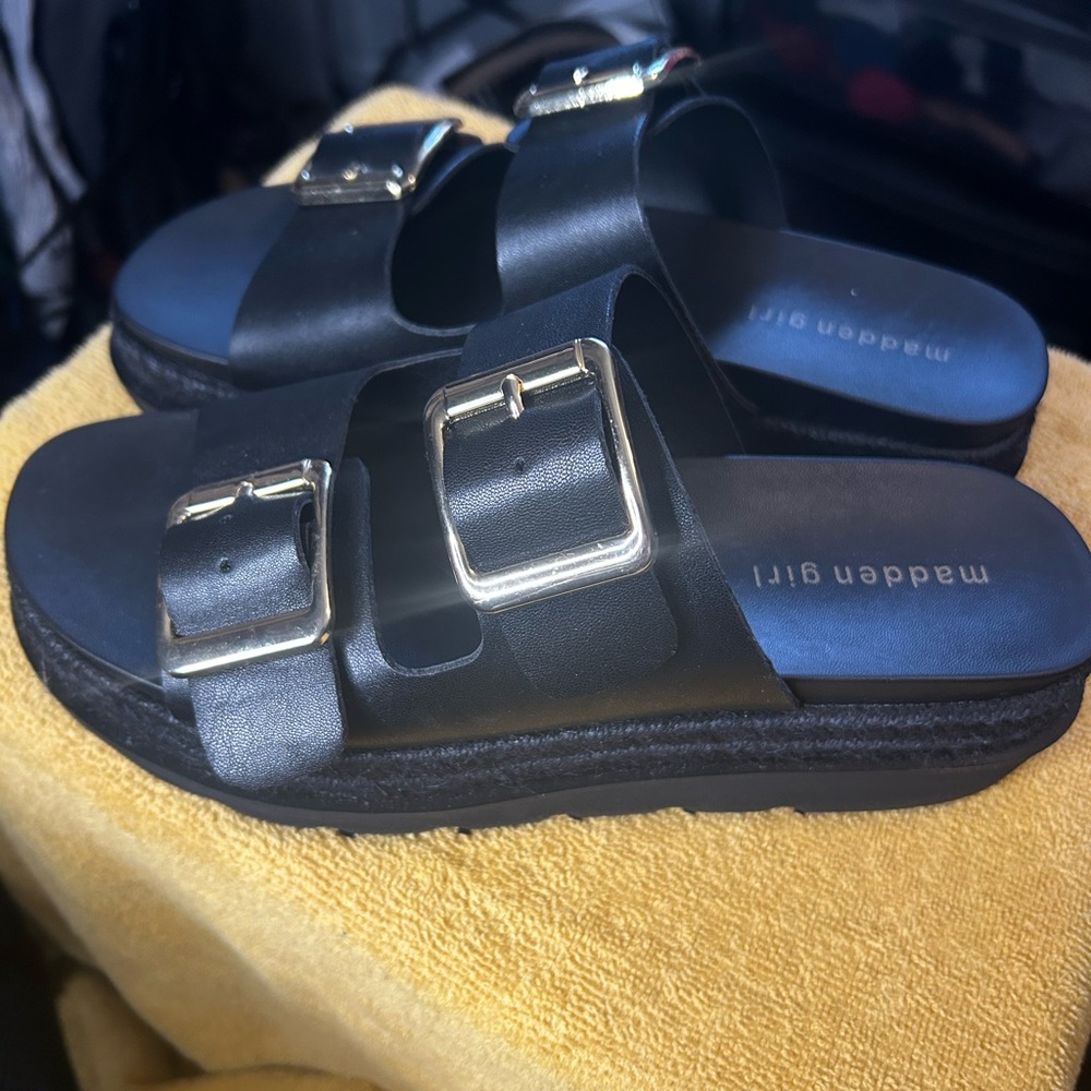 Madden Girl Black Sandals with Silver Buckles